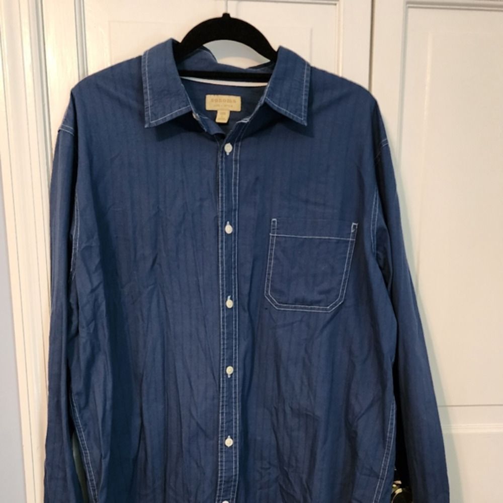 Sonoma Blue‎ Men's Stylish Versatile Top. Reverse stitch. Button down.